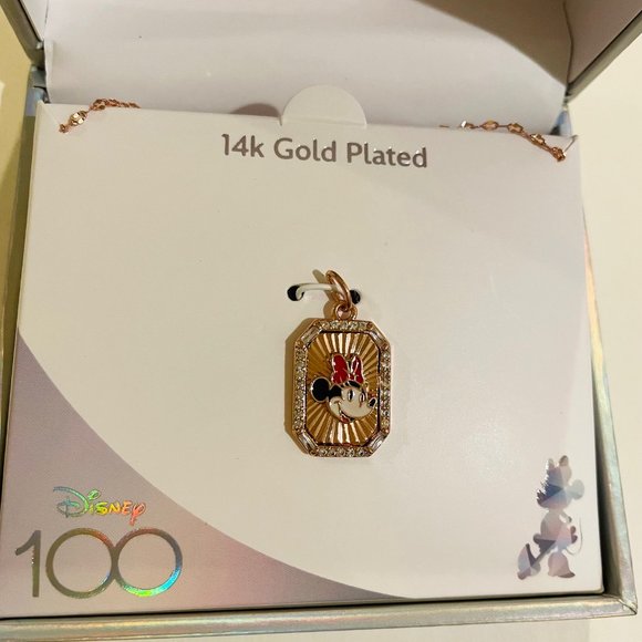 DISNEY Cubic Zirconia Enamel rose gold plated, Minnie Mouse Pendant Necklace,16" - Picture 5 of 14